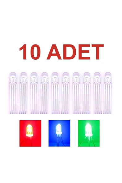 Rodevino 10 Adet - Rgb Led 5mm Şeffaf Katot (ORTAK EKSİ) 4 Bacaklı Katod Arduino Raspberry ürün görseli 1
