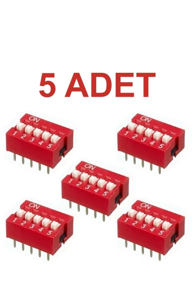 Rodevino 5 Adet 5 Pin Dıp Switch Kırmızı On‑off 2.54 mm Pcb ürün görseli 1