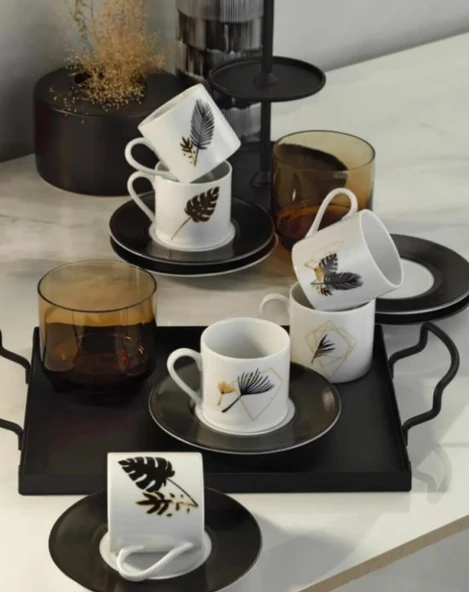 Kütahya Porselen Golden Leaf 12 Parça 6 Kişilik Kahve Fincan Takımı ürün görseli 1