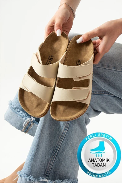 Albishoes Charlie Çift Cırtlı Çift Bantlı Yumuşak Rahat Taban Anatomik Günlük Bantlı Kadın Terlik ürün görseli 1