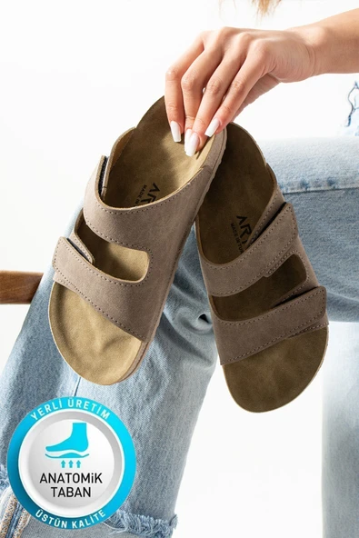 Albishoes Charlie Çift Cırtlı Çift Bantlı Yumuşak Rahat Taban Anatomik Günlük Bantlı Kadın Terlik ürün görseli 1