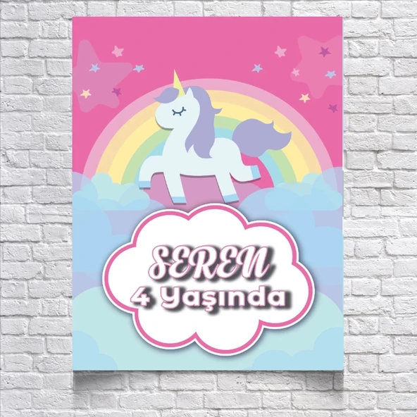 UNICORN TEMALI DOĞUM GÜNÜ AFİŞİ 35X50 cm ürün görseli 1