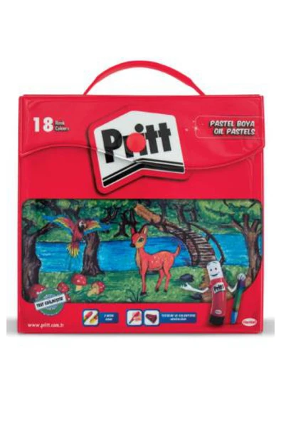 18 renk çantalı pastel boya tutacak ve kalemtraşlı pritt ürün görseli 1