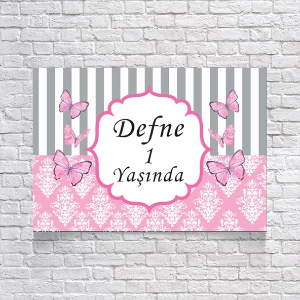 Pembe Kelebek Temalı Doğum Günü Afişi 70X100 cm ürün görseli 1