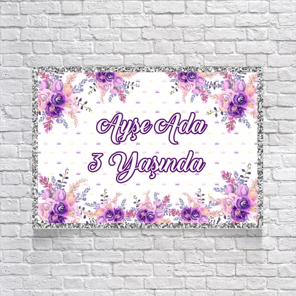Mor Çiçek Temalı Doğum Günü Afişi 50X70 cm ürün görseli 1