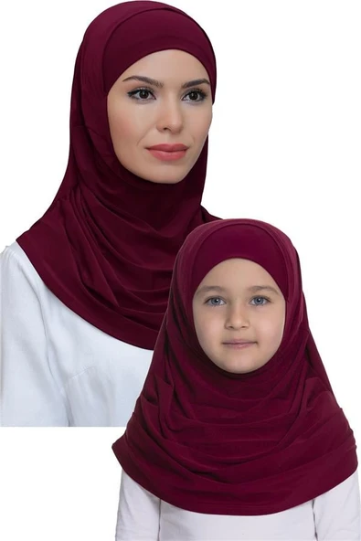 Bordo Pratik Anne Kız Kombin Tesettür Eşarp Sandy Kendinden Boneli 129078_16 ürün görseli 1