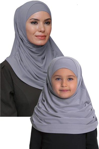 Gri Pratik Anne Kız Kombin Tesettür Eşarp Sandy Kendinden Boneli 129078_15 ürün görseli 1