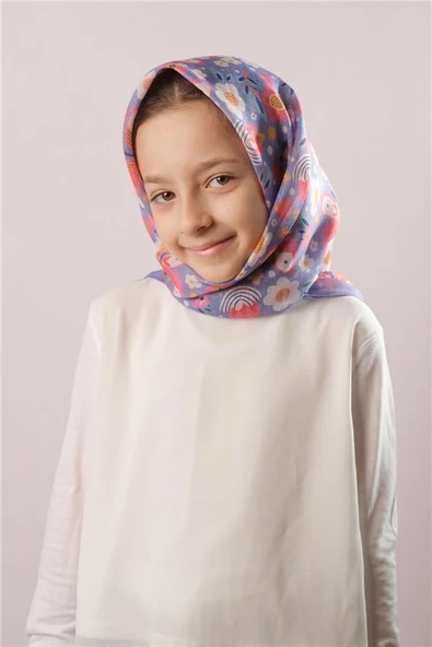 Mor Dijital Baskılı Çocuk Tesettür Eşarp Pamuk Polyester Kelebek Desenli 6003_22 ürün görseli 1