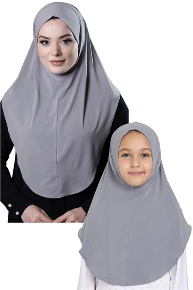 Gri Pratik Anne Kız Kombin Tesettür Eşarp Sandy Düz Hijab 230812_15 ürün görseli 1