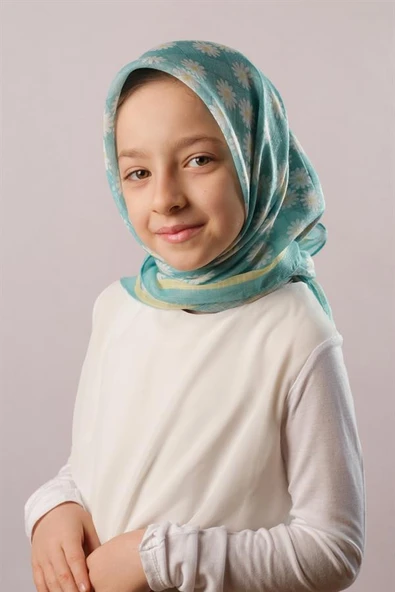 Gold Dijital Baskılı Çocuk Tesettür Eşarp Pamuk Polyester Papatya Desenli 6003_03 ürün görseli 1