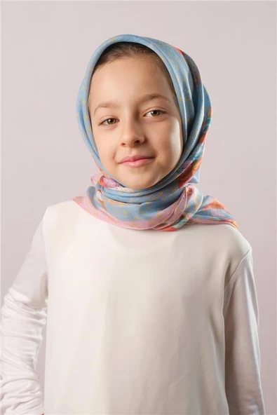 Bebe Mavisi Dijital Baskılı Çocuk Tesettür Eşarp Pamuk Polyester Uçan Balon Desenli 6002_11 ürün görseli 1