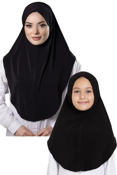 Siyah Pratik Anne Kız Kombin Tesettür Eşarp Sandy Düz Hijab 230812_01 ürün görseli 1