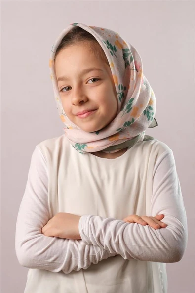 Haki Dijital Baskılı Çocuk Tesettür Eşarp Pamuk Polyester Lale Desenli 6003_09 ürün görseli 1