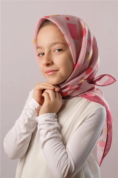 Mürdüm Dijital Baskılı Çocuk Tesettür Eşarp Pamuk Polyester Defter Desenli 6002_07 ürün görseli 1