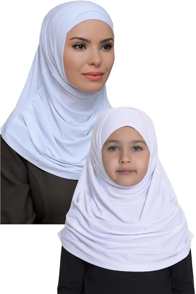 Beyaz Pratik Anne Kız Kombin Tesettür Eşarp Sandy Kendinden Boneli 129078_42 ürün görseli 1