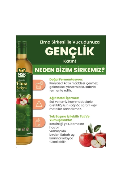 MSR BİTKİSEL DOGAL ÜRÜNLER Elma Sirkesi 500ml - Resim 2