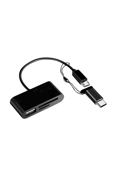 A5256 Type-C Micro Usb 3in1 Sd Micrsd Kart Okuyucu Otg Çevirici Kablosu ürün görseli 1