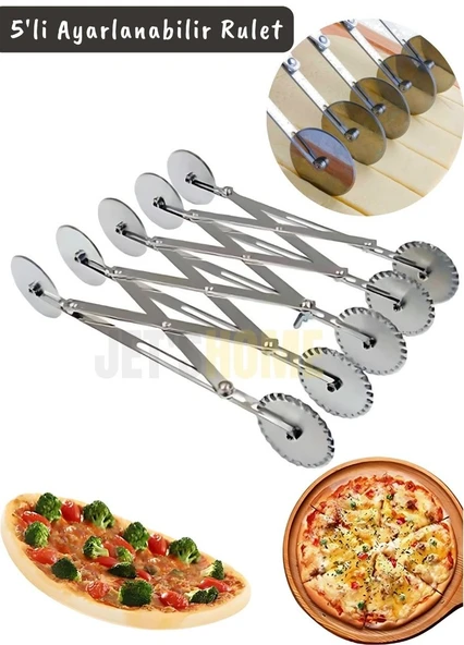5’li Hamur Kesme Ruleti Ayarlanabilir Makarna Kesici Pizza Kesici Hamur Kesici Paslanmaz Çelik ürün görseli 1