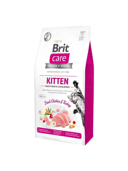 Brit Care Hypo-Allergenic Sağlıklı Büyüme için Tavuklu ve Hindili Tahılsız Yavru Kedi Maması 7kg ürün görseli 1