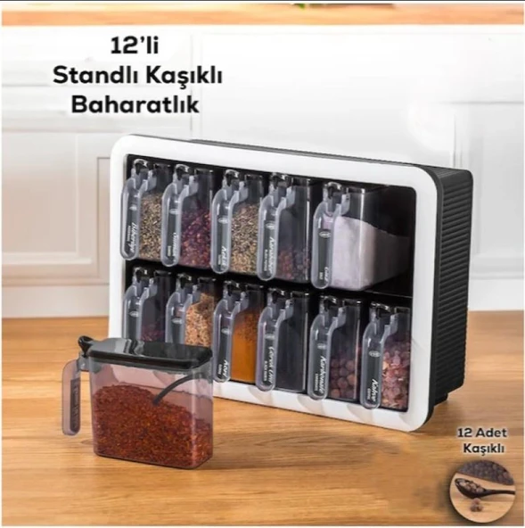Zhlhome 12 li Standlı Kaşıklı Baharatlık Seti ürün görseli 1