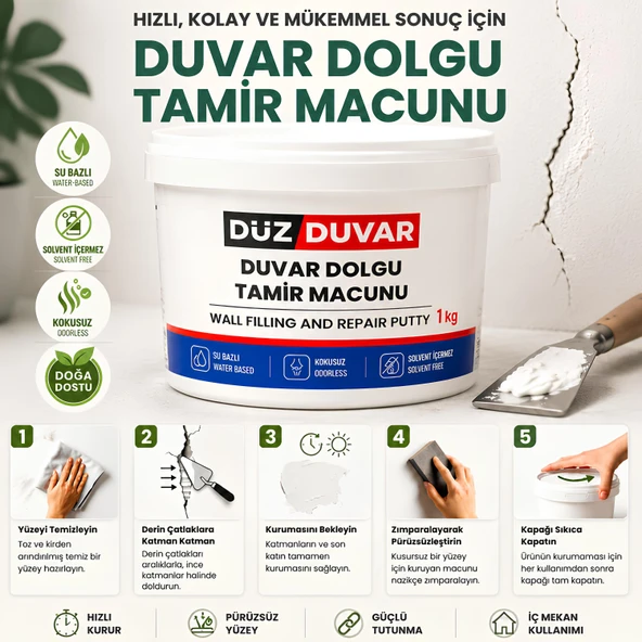 (1 KG) Duvar Tamir Dolgusu  Macunu Zemin Alçı Sıva Çatlak Onarıcı Giderici Derin Boşluk Doldurucu ürün görseli 1
