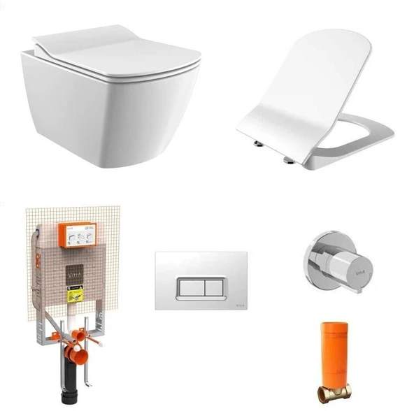 Creavit Elegant Rim-off Asma Klozet + Yavaş Kapanır Kapak + VitrA Gömme Rezervuar Set ürün görseli 1