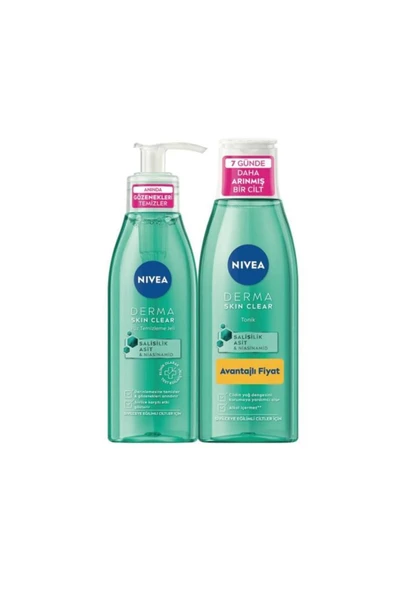 NIVEA Derma Skin Clear Yüz Temizleme Jeli 150 ml Tonik 200 Set Yüz Yıkama Fırçası ürün görseli 1