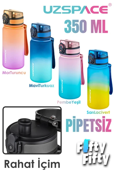 Uzspace 350 ML Pipetsiz Çift Renk Softtouch Tritan Çocuk Su Matarası -FFCOL350MLUZS ürün görseli 1
