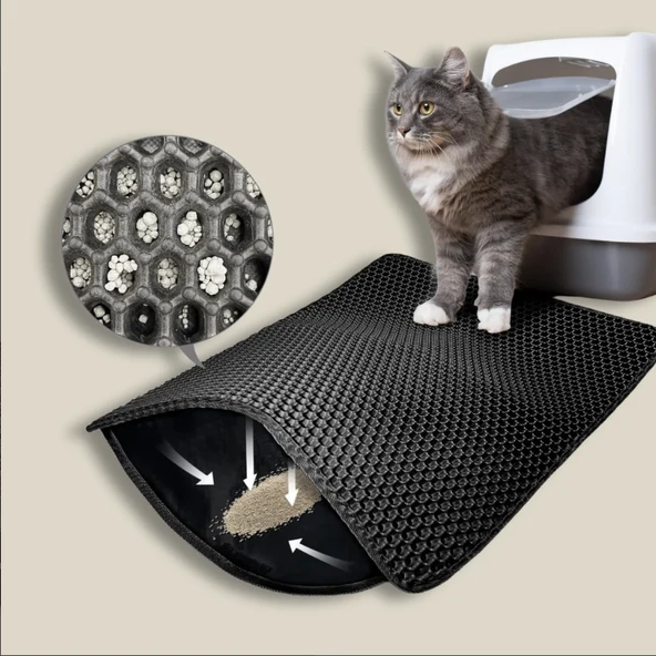 Büyük Boy Siyah Elekli Kedi Tuvaleti - Kolay Kum Boşaltımı, Sağlıklı Plastik, 60x42 cm ürün görseli 1