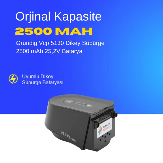 Grundig Vcp 5130 Dikey Süpürge 2500 mAh 25,2V  Batarya – Orjinal Uyumlu Uzun Ömürlü, Yüksek Performans Pil ürün görseli 1