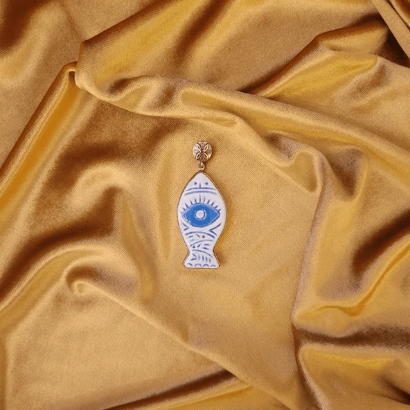 Bronz Esansı Bronz Çini Taşlı Çelik Zincir Kolye - Resim 4