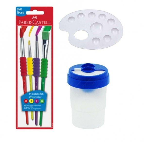 Fırça Seti 4 lü Fırça Temizleme Kabı ve Resim Paleti 1 Adet Faber Castell Fırça Takımı ve Resim Paleti Su Kabı ürün görseli 1