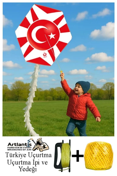 Renkli Uçurtma Çıtalı Yedek İpli 1 Paket Uçurması Kolay Uçurtma Ahşap Çıtalı Kuyruklu Çocuklar ve Yetişkinler İçin ürün görseli 1