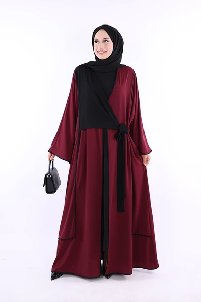 Önden Bağlama Detaylı Abaya 70005 Bordo ürün görseli 1