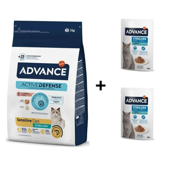 Advance Somonlu Kısırlarştırılmış Kedi Maması 3 Kg + 2 Adet Advance Morina Balıklı Kısır Kedi Pouch Yaş Maması 85 Gr ürün görseli 1