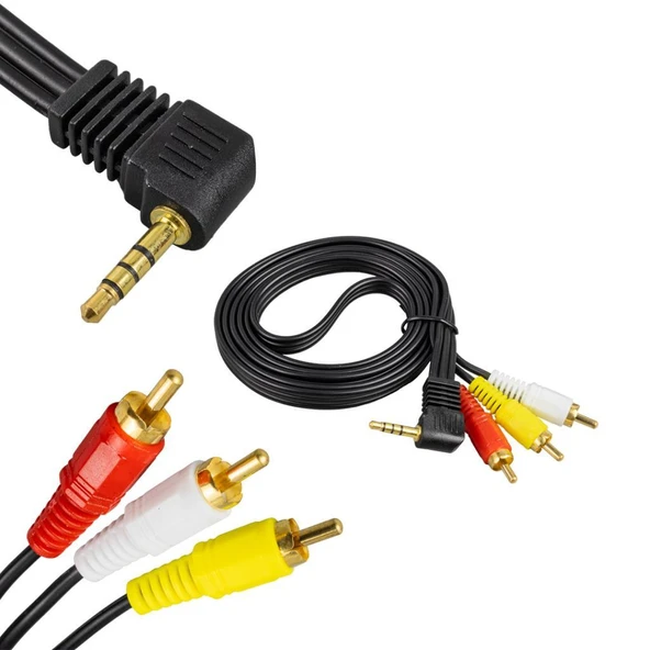 3.5mm Stereo Erkek Jack - 3 RCA AV Kablo 1.2 Metre | Uydu Alıcısı, TV, Ses Sistemi Uyumlu ürün görseli 1