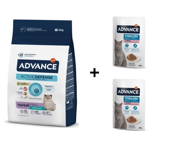 Advance Hairball Hindili Kısırlaştırılmış Kedi Maması 10 Kg + 2 Adet Advance Hindili Kısır Kedi Pouch Yaş Maması 85 Gr ürün görseli 1