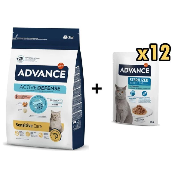 Advance Somonlu Kısırlaştırılmış Kedi Maması 1,5 Kg + 12 Adet Advance Morina Balıklı Kısır Kedi Pouch Yaş Maması 85 Gr ürün görseli 1