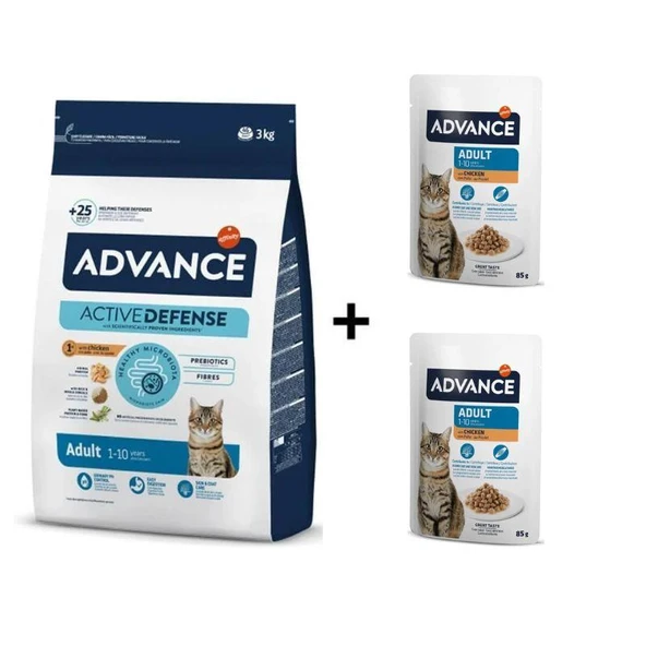 Advance Tavuklu Yetişkin Kedi Maması 3 Kg + 2 Adet Advance Tavuklu Yetişkin Kedi Pouch Yaş Maması 85 Gr ürün görseli 1