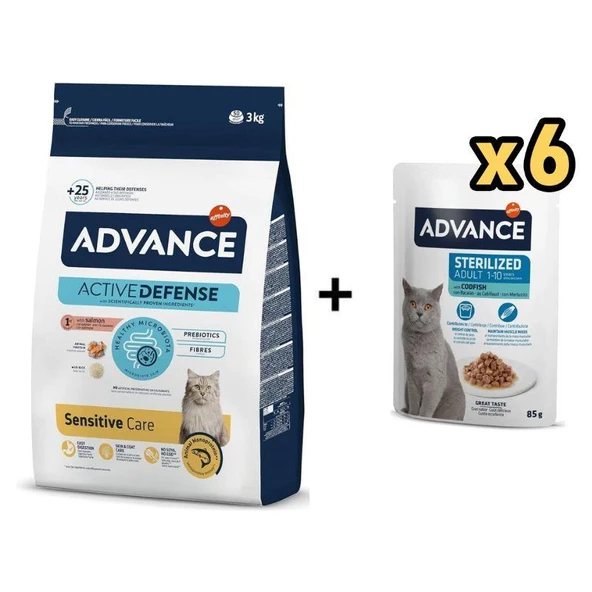 Advance Somonlu Kısırlaştırılmış Kedi Maması 1,5 Kg + 6 Adet Advance Morina Balıklı Kısır Kedi Pouch Yaş Maması 85 Gr ürün görseli 1