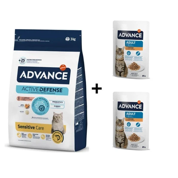 Advance Somonlu Yetişkin Kedi Maması 3 kg + 2 Adet Advance Tavuklu Yetişkin Kedi Pouch Yaş Maması 85 Gr ürün görseli 1