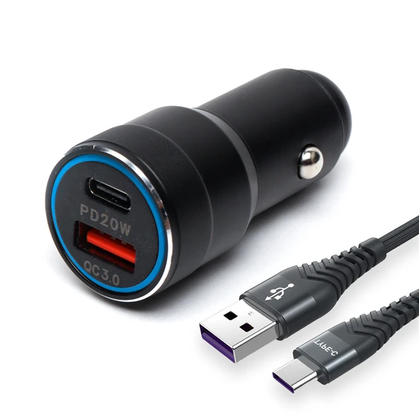 USB Type C Araç Şarj Cihazı Siyah Renk- 2 Port, Hızlı Şarj 30W Çakmaklık Adaptörü ürün görseli 1