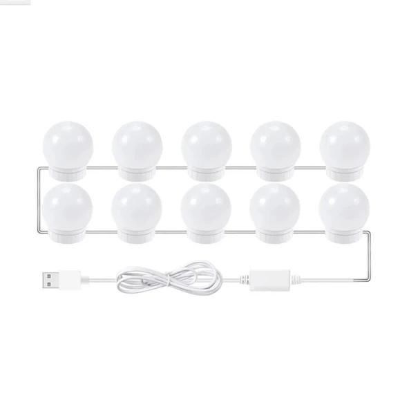 Profesyonel Makyaj Işığı – 10 LED Ampul, USB - Resim 4