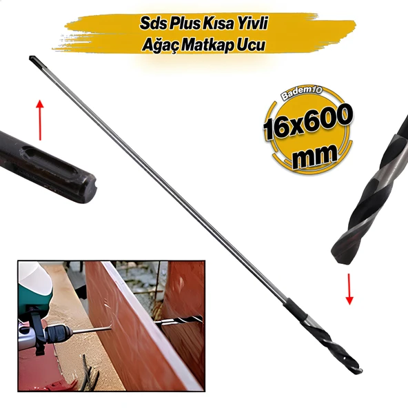 Matkap Uyumlu Sds Plus Ağaç Matkap Ucu Kısa Yivli 16 cm 60 cm 16 x 600 mm Hilti Ucu ürün görseli 1