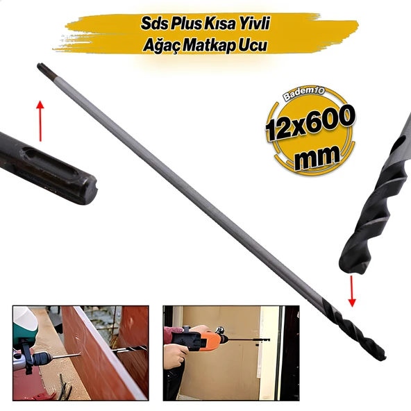 Matkap Uyumlu Sds Plus Ağaç Matkap Ucu Kısa Yivli 12 cm 60 cm 12 x 600 mm Hilti Ucu ürün görseli 1