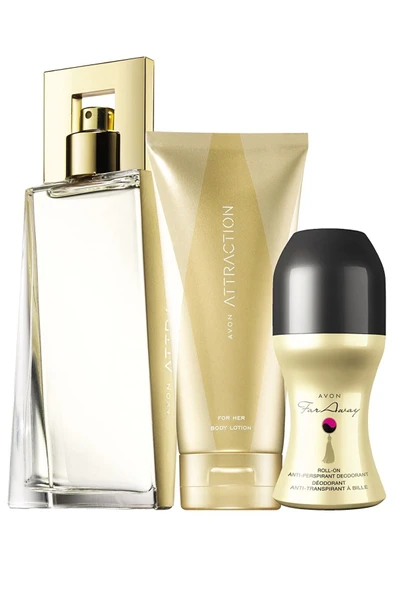 Attraction 50 ml Kadın Parfüm Attraction For Her Vücut Losyonu Far Away Rollon Seti ürün görseli 1