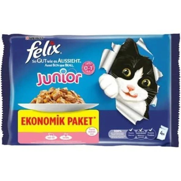 Felix Sığır Etli ve Tavuklu Yaş Kedi Maması 4 X 85 Gr ürün görseli 1