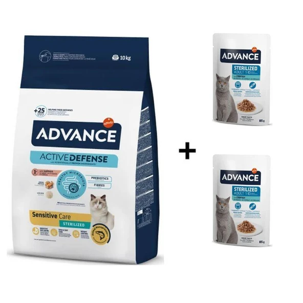 Advance Somonlu Kısırlaştırılmış Kedi Maması 10 Kg + 2 Adet Advance Morina Balıklı Kısır Kedi Pouch Yaş Maması 85 Gr ürün görseli 1