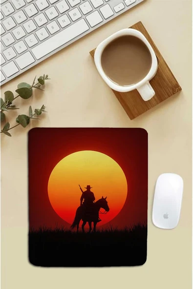 SonicTouch Bilek Destekli Yalnız Kovboy Kırmızı Dikdörtgen Pürüzsüz Yüzey Dikişsiz Mouse Pad 18x22cm ürün görseli 1