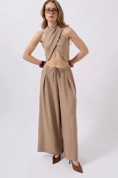 Düşük Bel Oversize Keten Pantolon - Resim 2